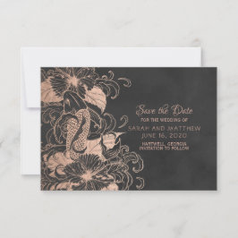 Reserva La Fecha Boda Rosa Relieve metalizado dorado Floral Koi Aho