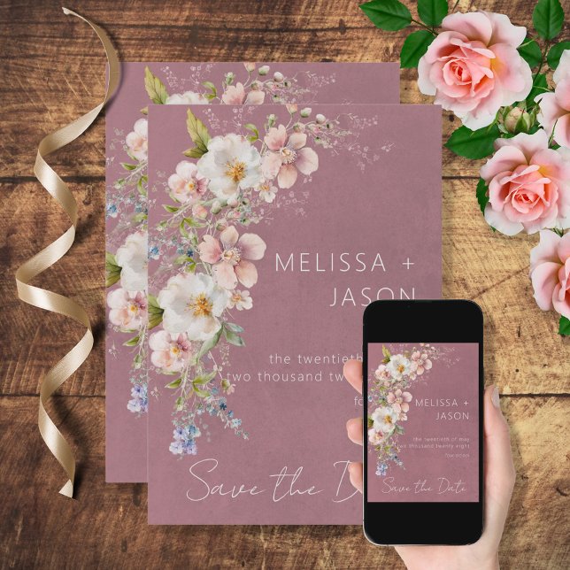 Reserva La Fecha Boda rosado moderno de la floral pastel (Subido por el creador)