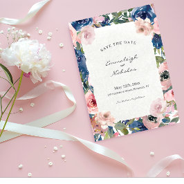 Reserva La Fecha Boda Rubor Blue Floral de papel desgarrado
