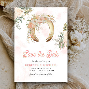 Reserva La Fecha Boda Rubor Floral Gold Horseshoe