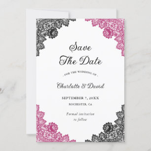 Reserva La Fecha Boda Rubor y Black Floral Lace