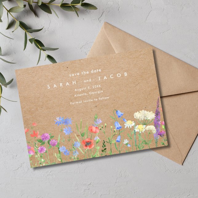 Reserva La Fecha Boda ruso de Wildflower Kraft Paper (Wildflower Kraft Paper Rustic Wedding Save The Date)