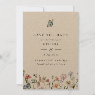 Reserva La Fecha Boda Rustic Kraft Wildflowers y Butterfly