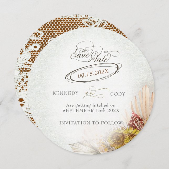 Reserva La Fecha Boda Rustic Lace Rust Boho (Anverso / Reverso)