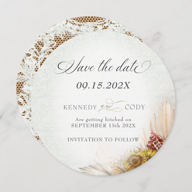 Reserva La Fecha Boda Rustic Lace Rust Boho (Anverso / Reverso)
