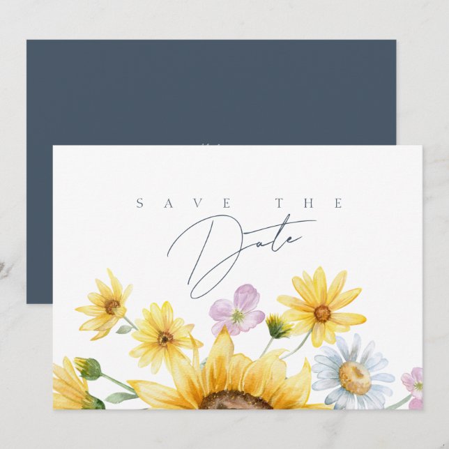 Reserva La Fecha Boda Rustic Royal Blue Opulence Sunflowers (Anverso / Reverso)