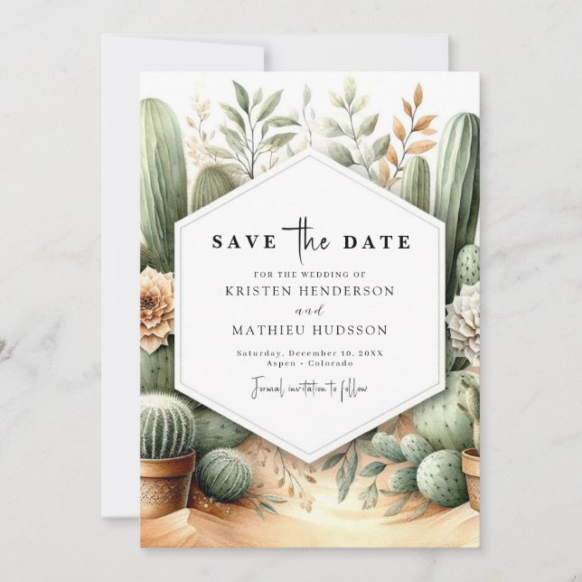 Reserva La Fecha Boda Rustic Southern Cactus (Anverso)