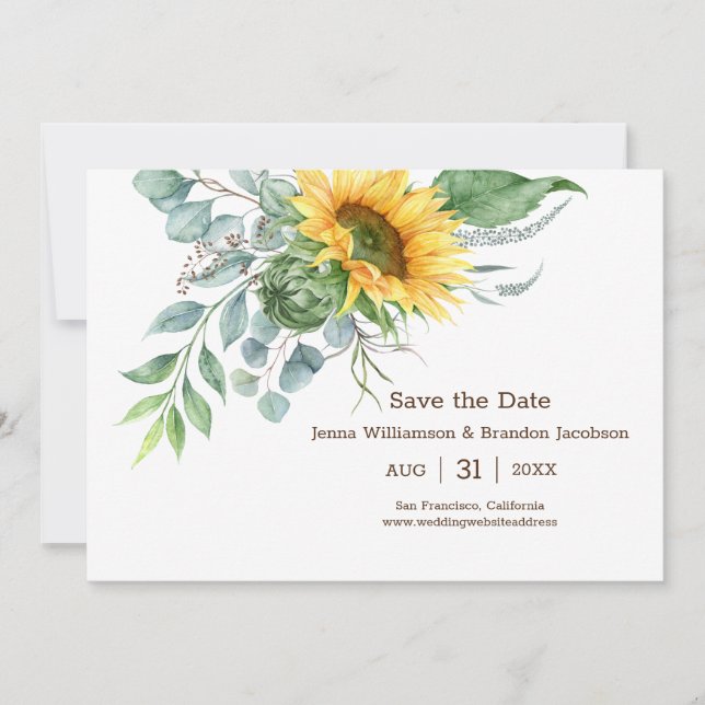 Reserva La Fecha Boda Rustic Sunflower salva la fecha verde (Anverso)