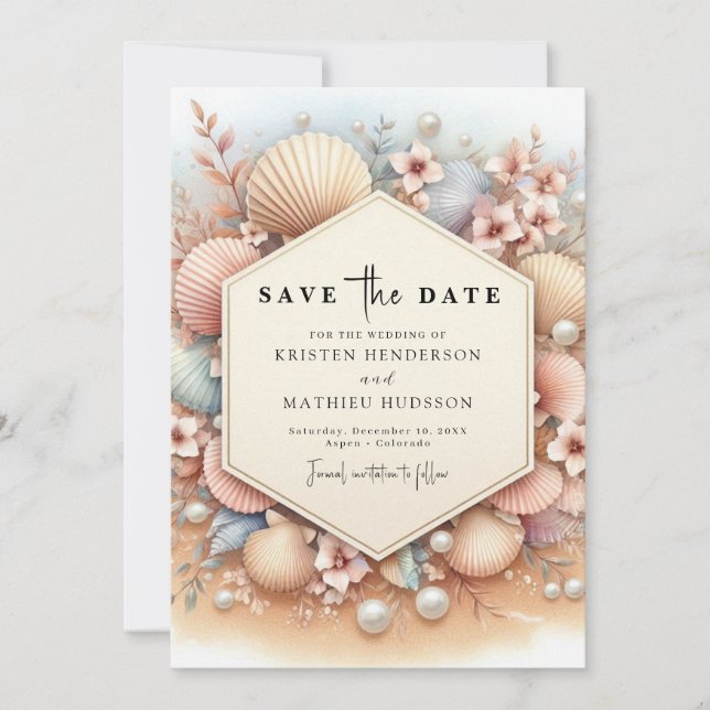 Reserva La Fecha Boda Rustic Typography Beach (Anverso)