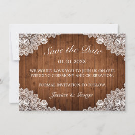 Reserva La Fecha Boda Rustic Wood & White Lace