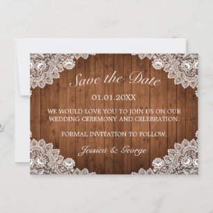 Reserva La Fecha Boda Rustic Wood & White Lace