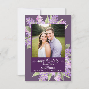 Reserva La Fecha Boda Rústica Acuarela Lilas y Foto Morada