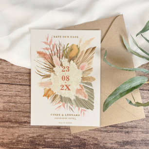 Reserva La Fecha Boda Rústica Boho con Hierba de Pampas