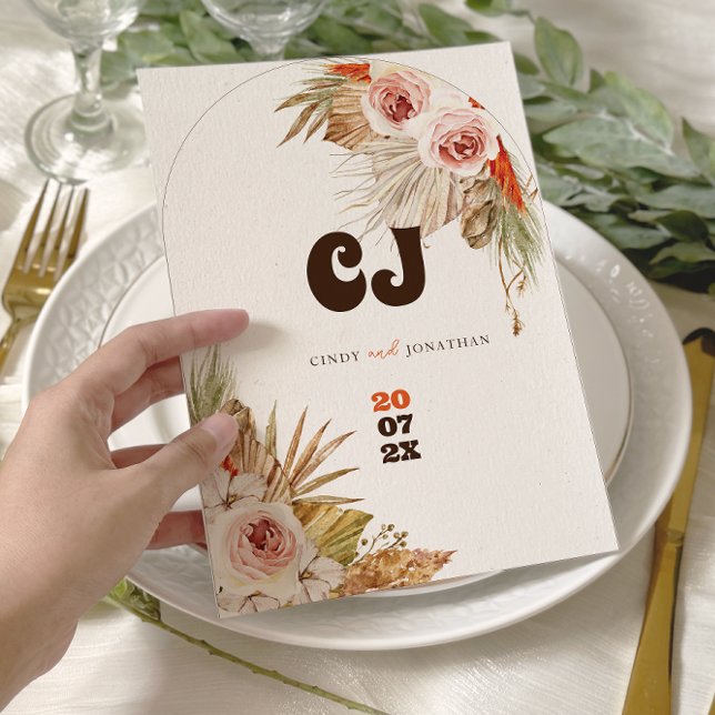 Reserva La Fecha Boda Rústica Boho con Hierba Pampas (Subido por el creador)