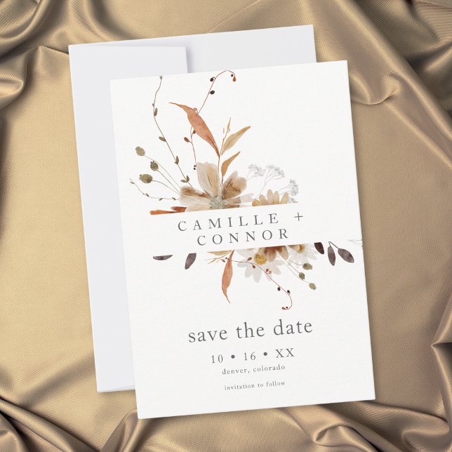 Reserva La Fecha Boda rústica boho floral de otoño (Boho Fall Floral Neutral Rustic Wedding Save The Date)