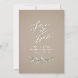 Reserva La Fecha Boda rústica de greenery con caligrafía simple Kra