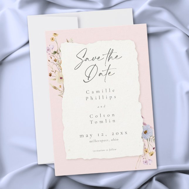 Reserva La Fecha Boda Rústica Romántica de Flores Silvestres Rosa C (Rustic Blush Pink Romantic Wildflower Wedding Save The Date)