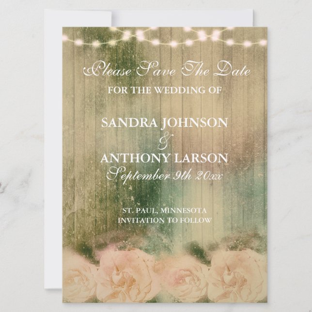 Reserva La Fecha Boda Rústica Rosa Salva La Fecha (Anverso)