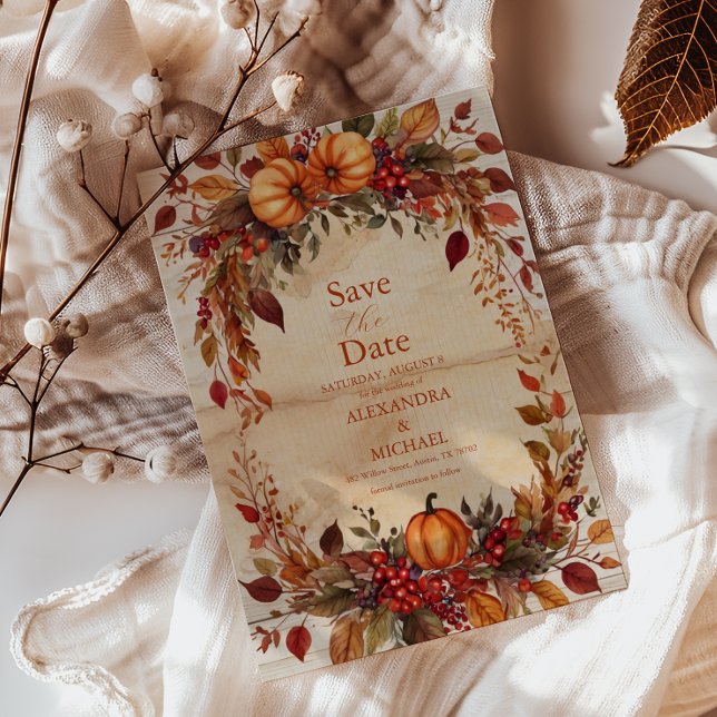 Reserva La Fecha Boda Rústico de Calabaza Floral Caída (Subido por el creador)