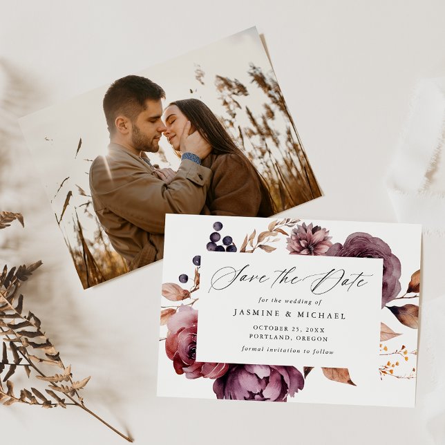 Reserva La Fecha Boda rustico de caligrafía floral de otoño de Mars (Subido por el creador)