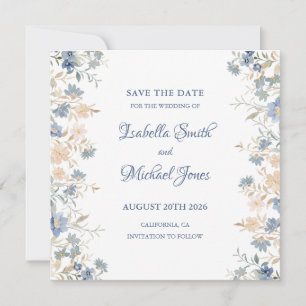 Reserva La Fecha Boda rústico floral Boho azul y beige