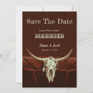 Reserva La Fecha Boda Rústico Occidental Burll Skull Salva La Fecha