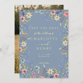 Reserva La Fecha Boda Rústico Sencillo Y Dusty Blue Photo