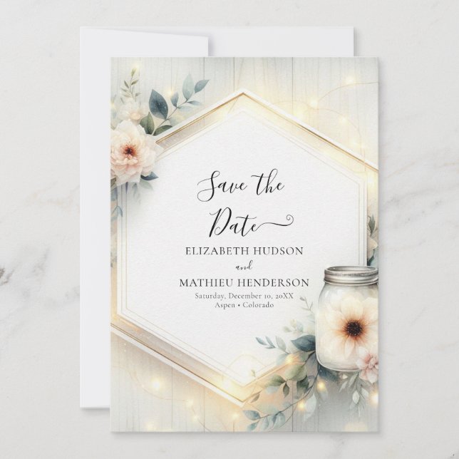 Reserva La Fecha Boda Rústico Whimsical Mason Jar (Anverso)