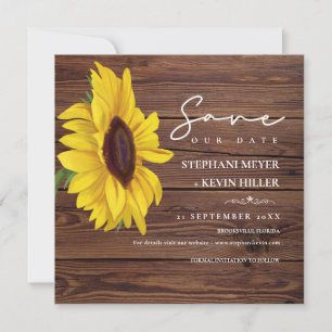 Reserva La Fecha Boda Rústico Wood Boho Moda Sunflower
