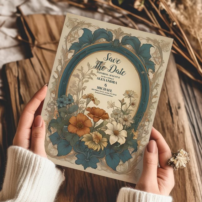 Reserva La Fecha Boda Sage Green Art Nouveau Alphonse Mucha (Subido por el creador)