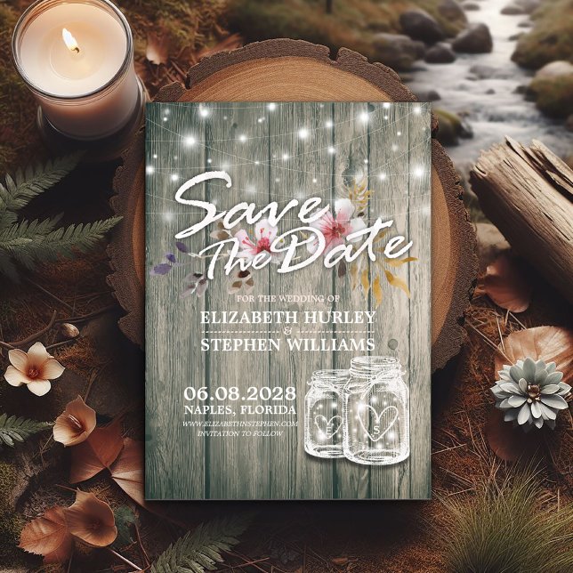 Reserva La Fecha Boda Salva La Fecha Luces De Madera Rústica Mason  (Subido por el creador)