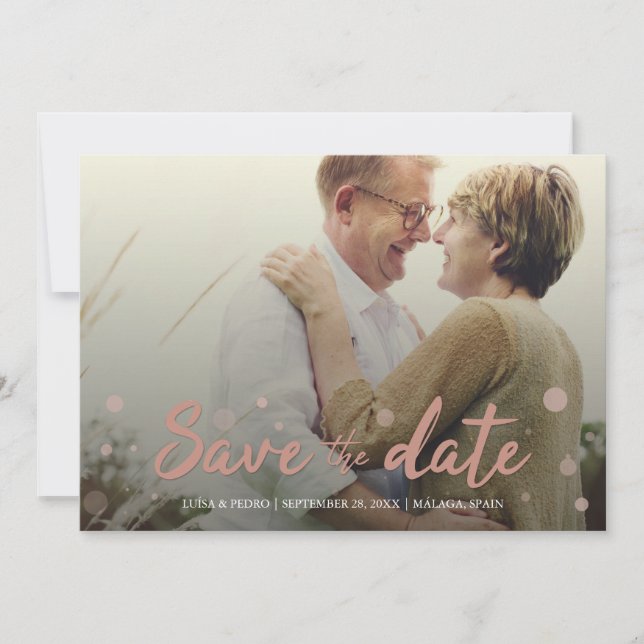 Reserva La Fecha Boda Save Date Elegant 4 Photo Pink Confetti (Anverso)