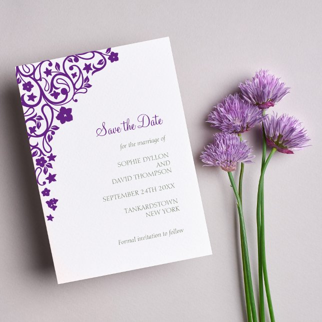 Reserva La Fecha Boda Secret Garden Purple Floral Lovebirds (Subido por el creador)