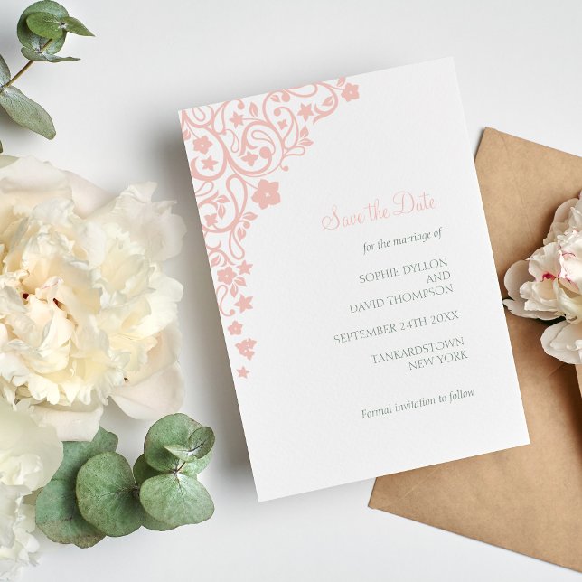 Reserva La Fecha Boda Secret Garden Rubor Pink Floral Lovebirds (Subido por el creador)