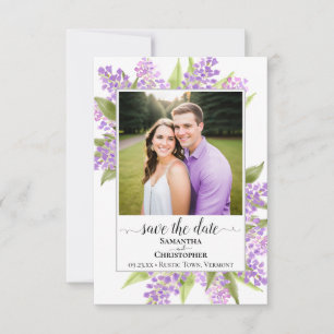 Reserva La Fecha Boda Sencilla Acuarela Rústica Lilas y Foto