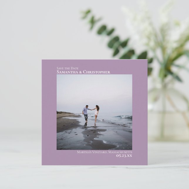 Reserva La Fecha Boda simple Artsy Minimal Photo Lavender (Anverso de pie)