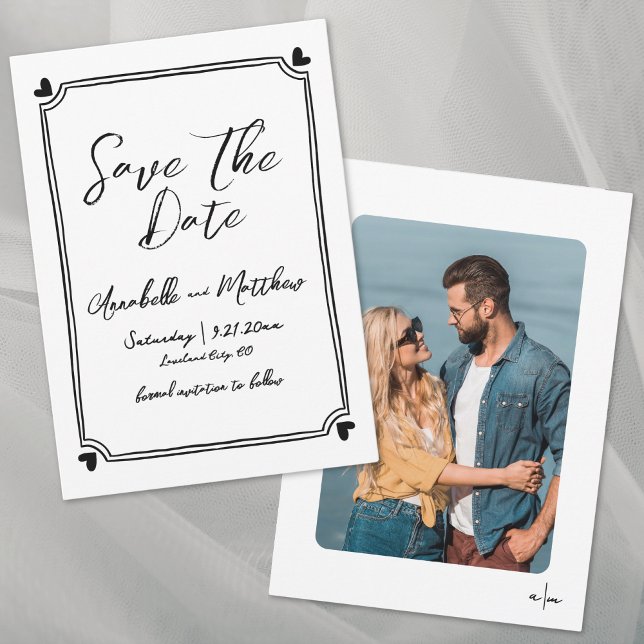 Reserva La Fecha Boda simple caprichoso de mano dibujado por fotogr (Hand Drawn Photo Whimsical Simple Wedding Save the Date)