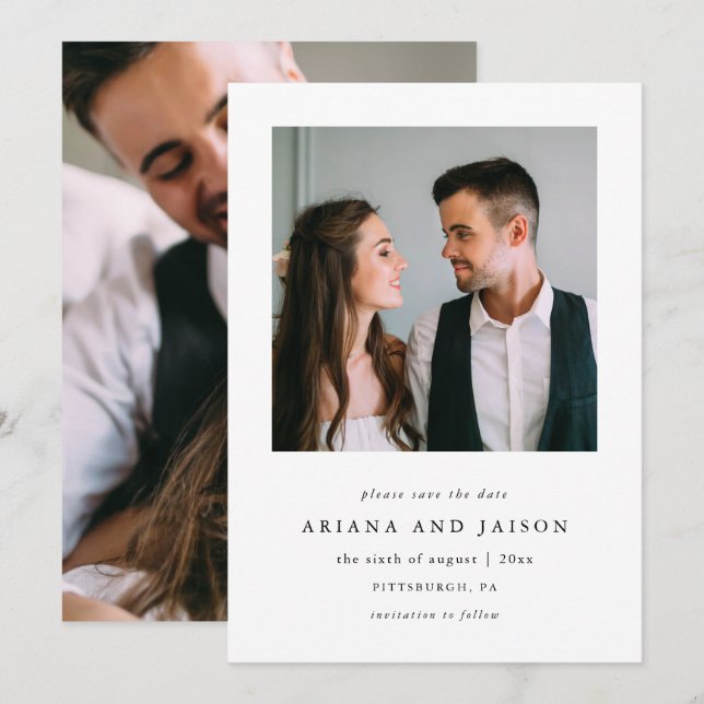 Reserva La Fecha Boda simple de dos fotos (Anverso / Reverso)