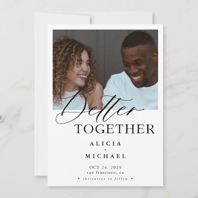 Reserva La Fecha Boda simple de guion negro fotográfico moderno (Anverso)