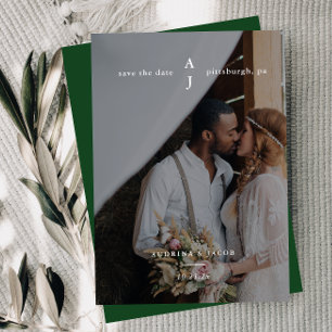 Reserva La Fecha Boda simple de monograma de fotografía verde esmer