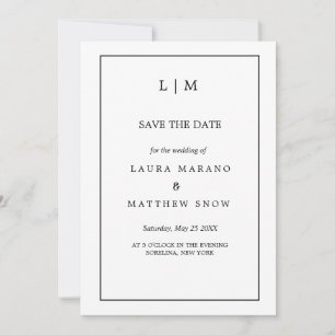 Reserva La Fecha Boda simple de monograma formal blanco