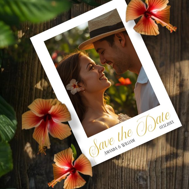 Reserva La Fecha Boda Simple de Texto y Foto (Simple Text and Photo Wedding Save The Date in tropical environments)