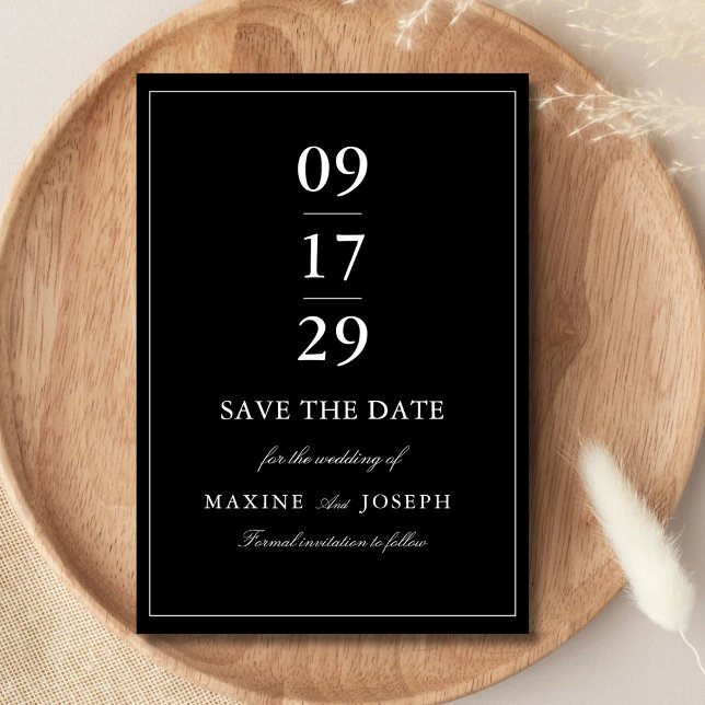 Reserva La Fecha Boda Simple Elegante Formal en Negro y Blanco (Simple black and white wedding save the date shares your big news with timeless elegance.)