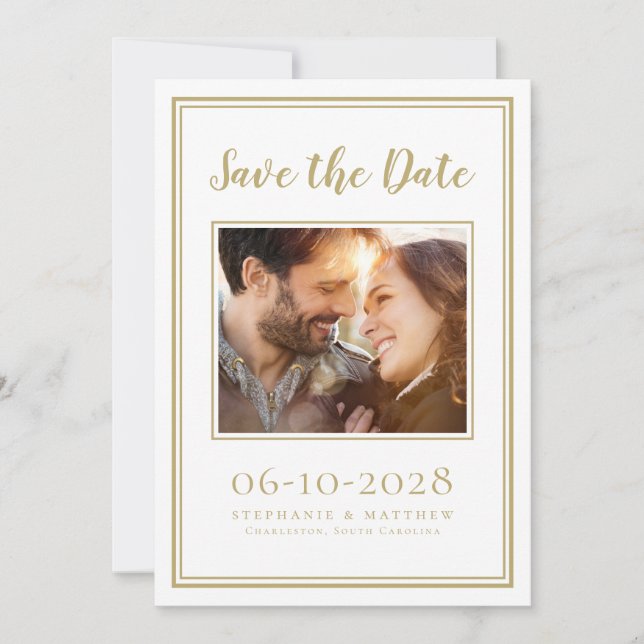 Reserva La Fecha Boda Simple Engagement Photo Modern Gold (Anverso)