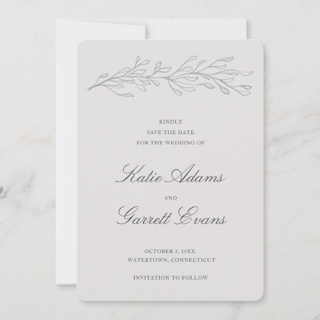 Reserva La Fecha Boda Simple Gris Elegante (Anverso)