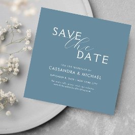 Reserva La Fecha Boda Simple Limpia Polvorienta Azul y Blanco Scrip