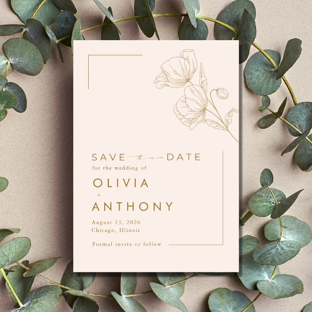 Reserva La Fecha Boda simple pastel de oro rosa floral (Simple Pastel Pink Gold Floral Photo Wedding Save The Date)