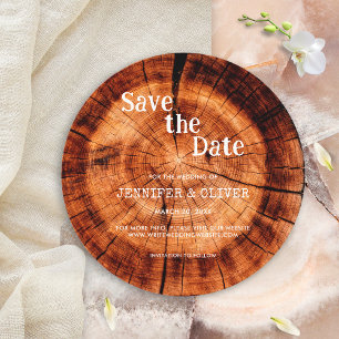 Reserva La Fecha Boda Simple Rústica de Corteza de Árbol de Madera