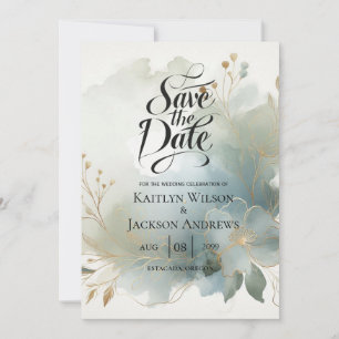 Reserva La Fecha Boda suave dorado de color azul turbio