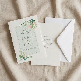 Reserva La Fecha Boda suave floral verde y rosa salva la fecha